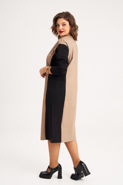 Платье миди с вставками из эко-кожи и контрастными деталями Almirastyle 403 - фото 3