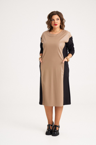 Платье миди с вставками из эко-кожи и контрастными деталями Almirastyle 403 - фото 1