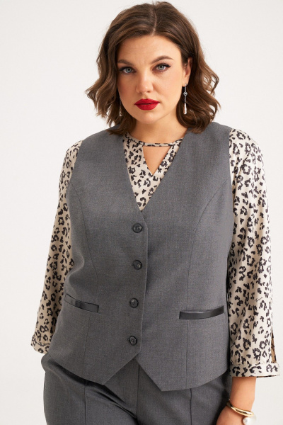 Брючный костюм из костюмной ткани с жилетом и широкими брюками Almirastyle 406 - фото 4