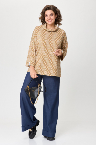 Джемпер свободного силуэта на вязке с воротником-хомут Michel chic 787 экрю - фото 3