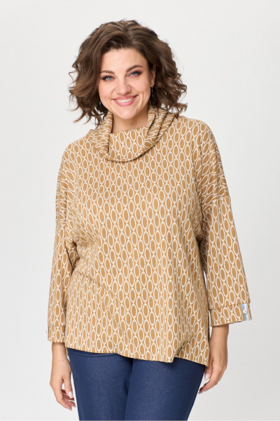 Джемпер свободного силуэта на вязке с воротником-хомут Michel chic 787 экрю - фото 2