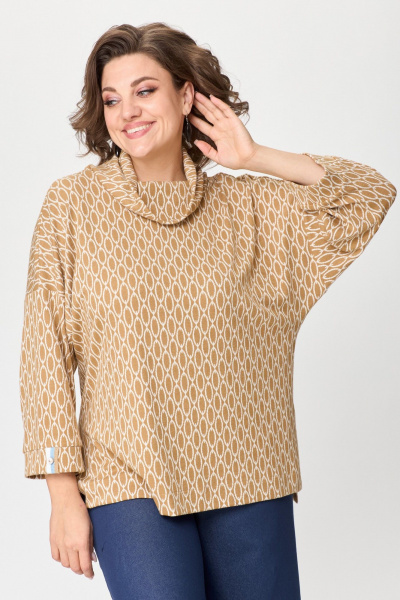 Джемпер свободного силуэта на вязке с воротником-хомут Michel chic 787 экрю - фото 1