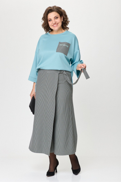 Джемпер и кюлоты в демисезонном костюме в клетку Michel chic 1362/1 голубой,клетка - фото 3