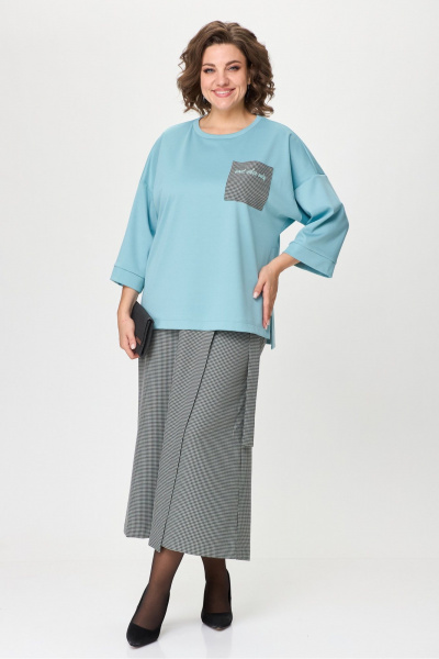 Джемпер и кюлоты в демисезонном костюме в клетку Michel chic 1362/1 голубой,клетка - фото 2