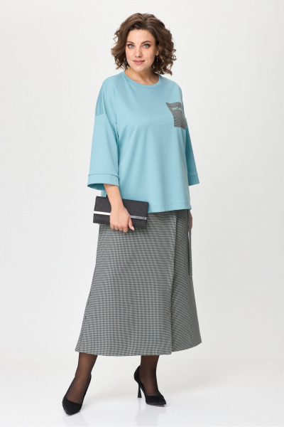 Джемпер и кюлоты в демисезонном костюме в клетку Michel chic 1362/1 голубой,клетка - фото 1