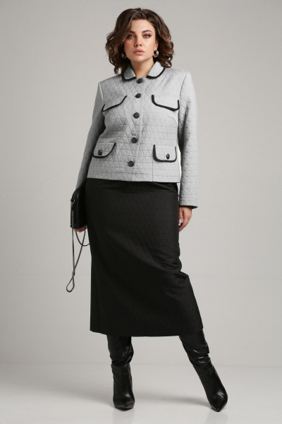 Деловой женский костюм из текстильных жаккардовых тканей Aira Style 24-18 серо-черный - фото 9