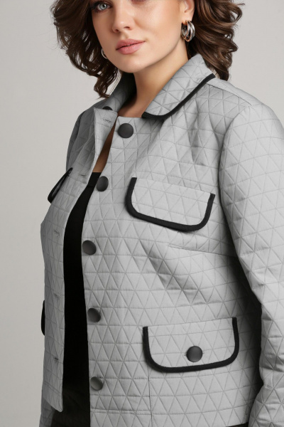 Деловой женский костюм из текстильных жаккардовых тканей Aira Style 24-18 серо-черный - фото 7