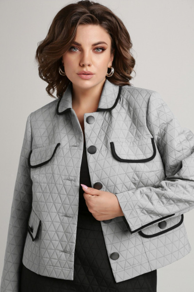 Деловой женский костюм из текстильных жаккардовых тканей Aira Style 24-18 серо-черный - фото 6