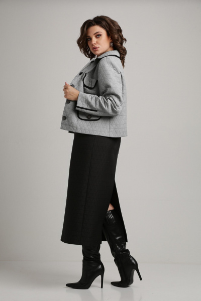 Деловой женский костюм из текстильных жаккардовых тканей Aira Style 24-18 серо-черный - фото 4