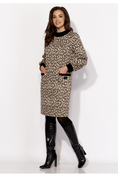 Коричневое демисезонное платье из трикотажа с нагрудными деталями TAiER 1323 - фото 1