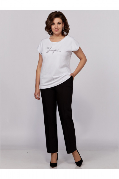 Трикомпонентный деловой комплект: блуза, брюки, жакет Мишель стиль 1100-1 черно-белый - фото 7