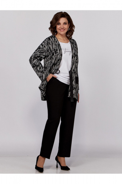 Трикомпонентный деловой комплект: блуза, брюки, жакет Мишель стиль 1100-1 черно-белый - фото 5