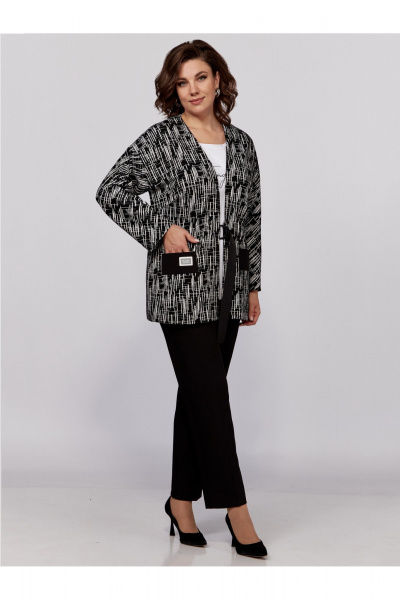 Трикомпонентный деловой комплект: блуза, брюки, жакет Мишель стиль 1100-1 черно-белый - фото 3