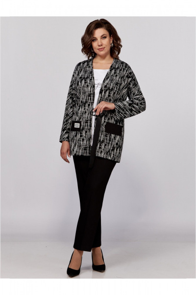 Трикомпонентный деловой комплект: блуза, брюки, жакет Мишель стиль 1100-1 черно-белый - фото 1