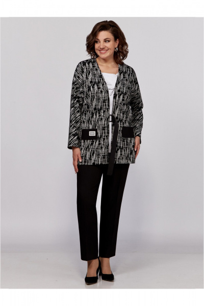 Трикомпонентный деловой комплект: блуза, брюки, жакет Мишель стиль 1100-1 черно-белый - фото 2