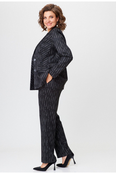 Чёрный деловой комплект из жакета и классических брюк БелЭльСтиль 412+596-08_2023 полоска - фото 9