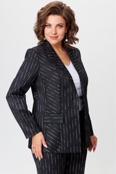 Чёрный деловой комплект из жакета и классических брюк БелЭльСтиль 412+596-08_2023 полоска - фото 7