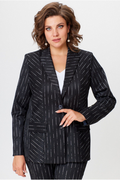 Чёрный деловой комплект из жакета и классических брюк БелЭльСтиль 412+596-08_2023 полоска - фото 5
