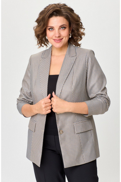 Бежевый и черный деловой женский комплект из жакета и брюк БелЭльСтиль 412-3_03_22+596-2_79_22 золото+черный - фото 3