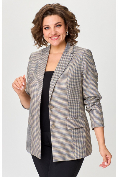 Бежевый и черный деловой женский комплект из жакета и брюк БелЭльСтиль 412-3_03_22+596-2_79_22 золото+черный - фото 2