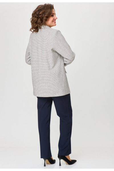 Длинный синий жакет из рогожки с застёжкой на пуговицы БелЭльСтиль 762-арт.2_84_22 молочно-синий - фото 6