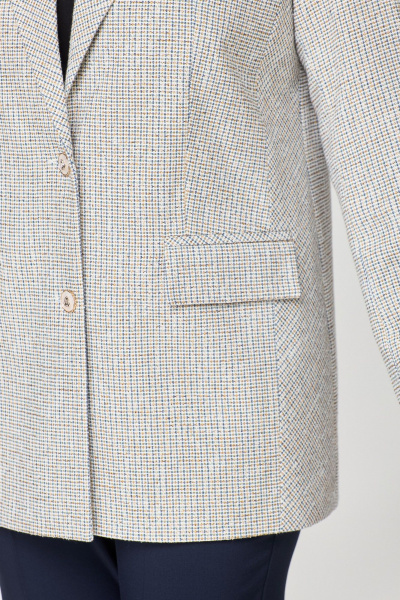 Длинный синий жакет из рогожки с застёжкой на пуговицы БелЭльСтиль 762-арт.2_84_22 молочно-синий - фото 5