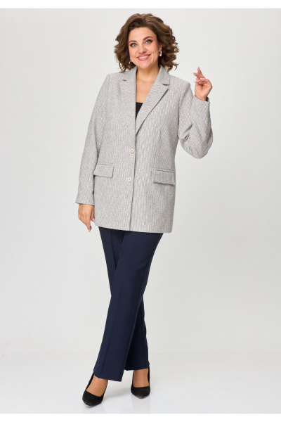 Длинный синий жакет из рогожки с застёжкой на пуговицы БелЭльСтиль 762-арт.2_84_22 молочно-синий - фото 3