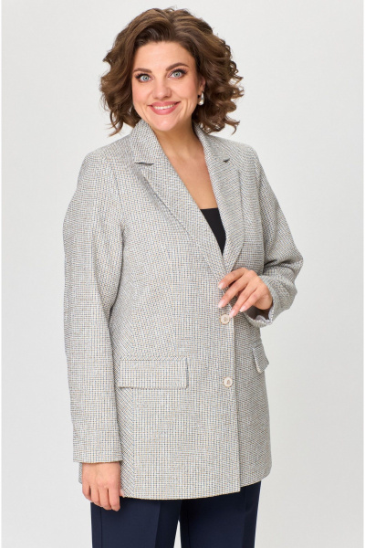 Длинный синий жакет из рогожки с застёжкой на пуговицы БелЭльСтиль 762-арт.2_84_22 молочно-синий - фото 1