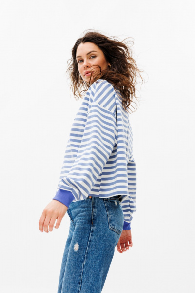 Хлопковый повседневный джемпер unisex с нашивкой HIT 0226 голубой - фото 4