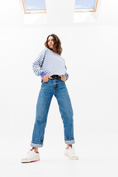 Хлопковый повседневный джемпер unisex с нашивкой HIT 0226 голубой - фото 3