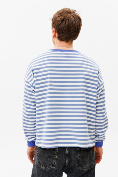 Повседневный хлопковый джемпер unisex с контрастной отделкой HIT 0226м голубой - фото 5