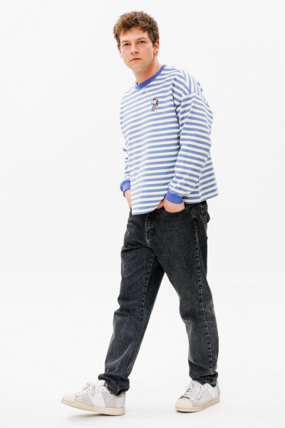 Повседневный хлопковый джемпер unisex с контрастной отделкой HIT 0226м голубой - фото 4