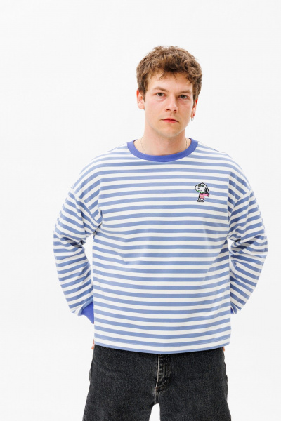 Повседневный хлопковый джемпер unisex с контрастной отделкой HIT 0226м голубой - фото 2