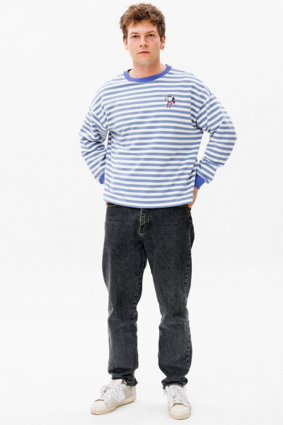 Повседневный хлопковый джемпер unisex с контрастной отделкой HIT 0226м голубой - фото 1