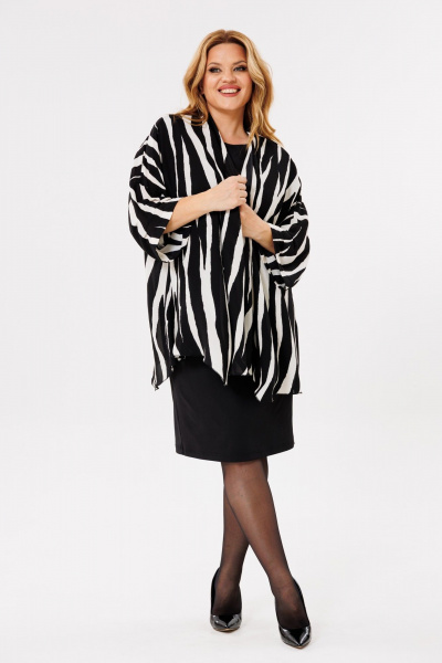 Нарядный женский комплект: шифоновая блуза и платье-футляр Michel chic 1398 черный,зебра - фото 2