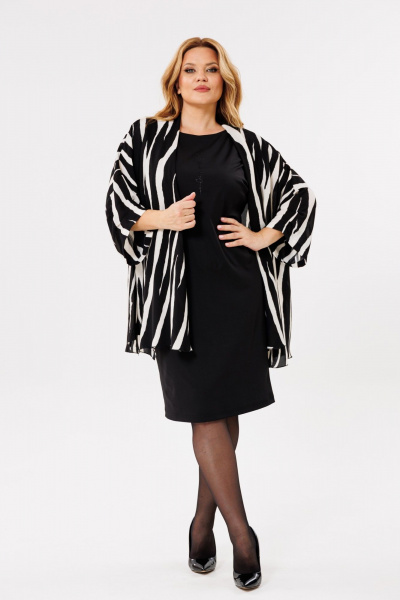 Нарядный женский комплект: шифоновая блуза и платье-футляр Michel chic 1398 черный,зебра - фото 1