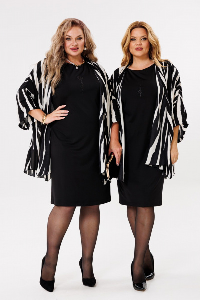 Нарядный женский комплект: шифоновая блуза и платье-футляр Michel chic 1398 черный,зебра - фото 11