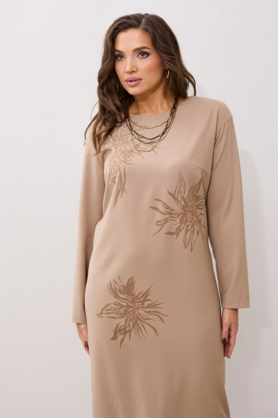 Платье свободного силуэта с длинным рукавом и принтом MALI 424-041 бежевый - фото 6