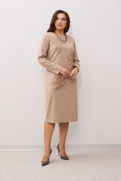 Платье свободного силуэта с длинным рукавом и принтом MALI 424-041 бежевый - фото 5