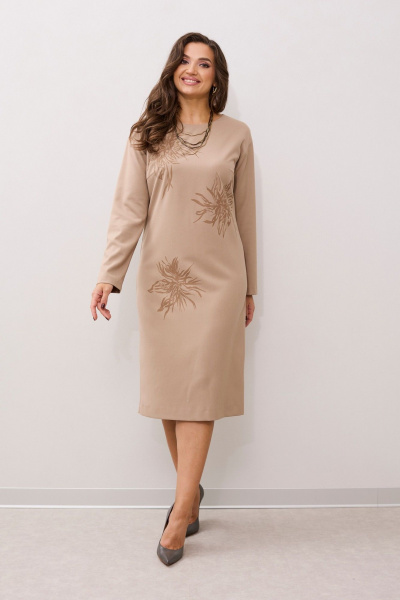 Платье свободного силуэта с длинным рукавом и принтом MALI 424-041 бежевый - фото 2