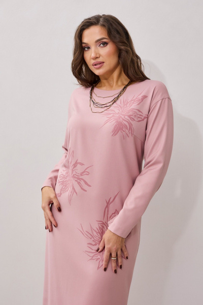 Платье свободного силуэта с принтом пионов и длинным рукавом MALI 424-041 розовый - фото 7