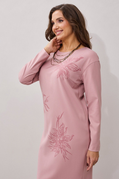 Платье свободного силуэта с принтом пионов и длинным рукавом MALI 424-041 розовый - фото 6