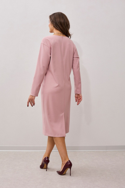 Платье свободного силуэта с принтом пионов и длинным рукавом MALI 424-041 розовый - фото 5