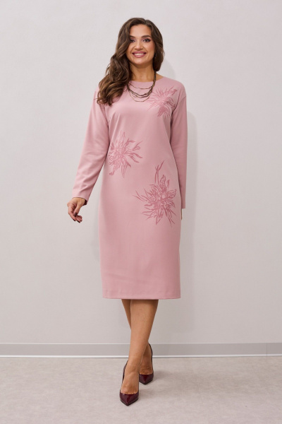 Платье свободного силуэта с принтом пионов и длинным рукавом MALI 424-041 розовый - фото 3