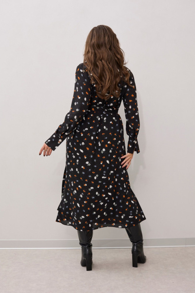 Платье прямого силуэта с поясом и длинным рукавом из текстиля MALI 424-044 черный - фото 11