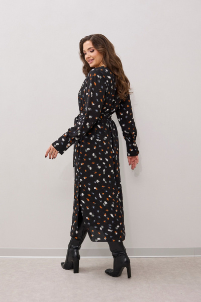 Платье прямого силуэта с поясом и длинным рукавом из текстиля MALI 424-044 черный - фото 10