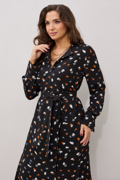 Платье прямого силуэта с поясом и длинным рукавом из текстиля MALI 424-044 черный - фото 9