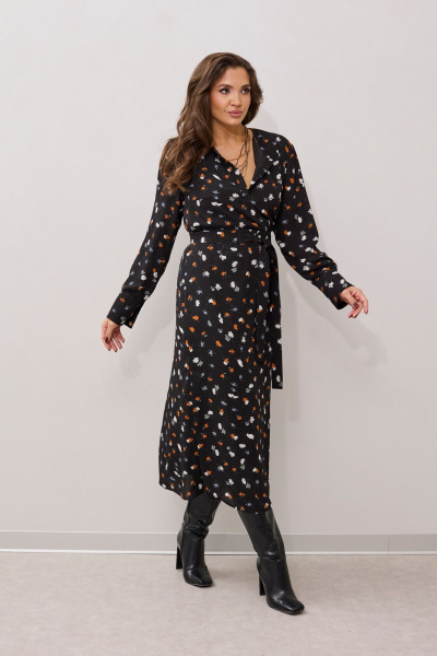 Платье прямого силуэта с поясом и длинным рукавом из текстиля MALI 424-044 черный - фото 5
