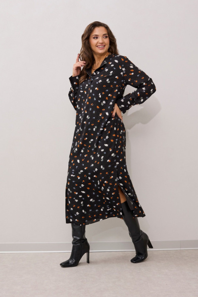 Платье прямого силуэта с поясом и длинным рукавом из текстиля MALI 424-044 черный - фото 4