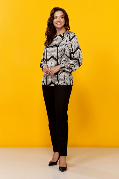 Блуза приталенная женская на каждый день из текстиля MALI 624-046 полька - фото 7